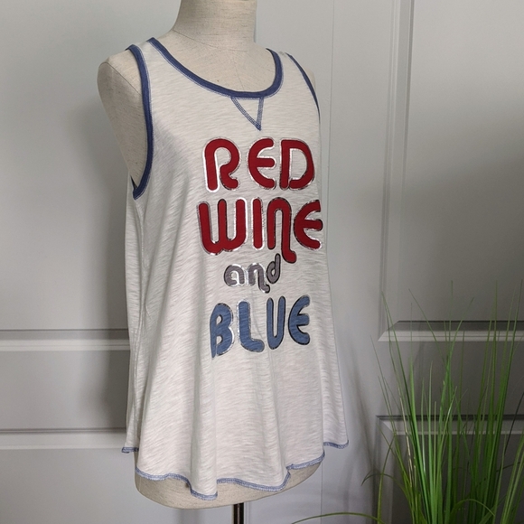 PJ Salvage Red Wine & Blue Tank Lounge Keyhole Back White Silver Red Blue L NWT - Picture 3 of 7